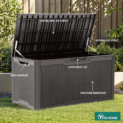 YITAHOME 100 Gallon Outdoor Storage Box, Large Water Resistant Resin Deck Box - Image 6