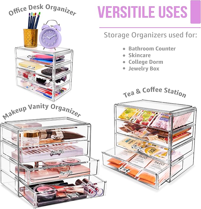 Sorbus Acrylic Makeup Organizer Set, 4-Drawer Vanity & Countertop Cosmetic - Image 6