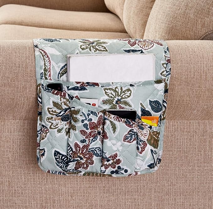 Brilliant Sunshine Vintage Beautiful Green Flowers Couch Armrest 5 Pockets by BrilliantSunshine