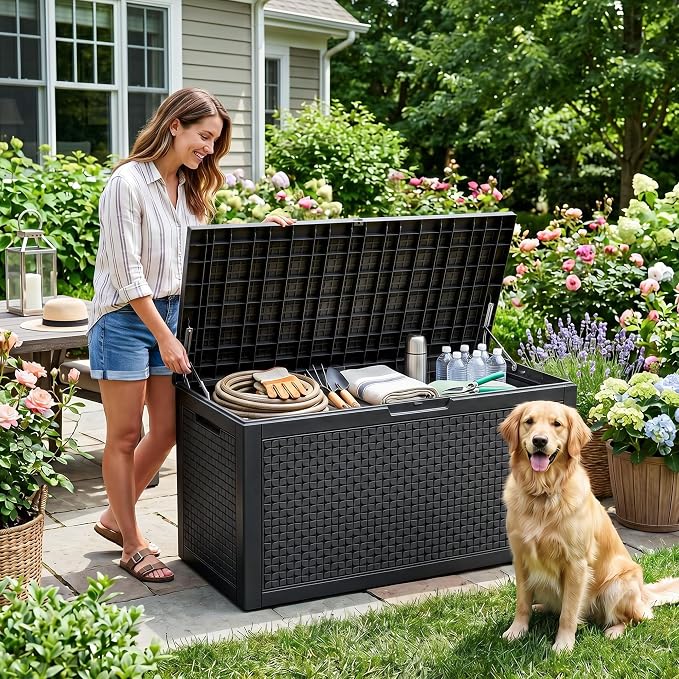 EasyUp 110 Gallon Deck Boxes Outdoor Waterproof, Resin Outside Storage Box - Image 2