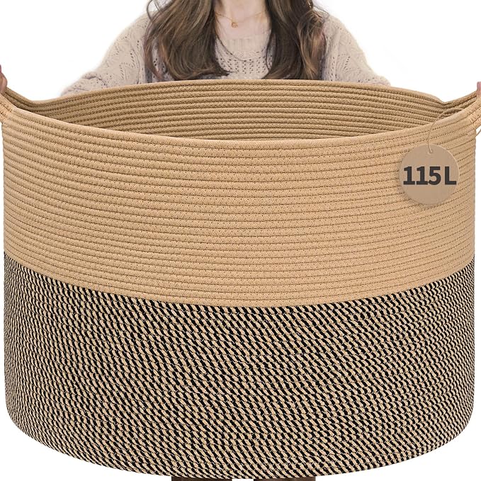 INDRESSME 115L Extra Large Blanket Basket, Woven Baskets by INDRESSME