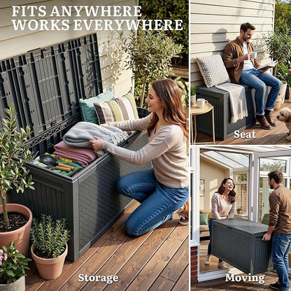YITAHOME 95 Gallon Outdoor Storage Deck Box, Waterproof Resin Deck Box w/Handles - Image 6
