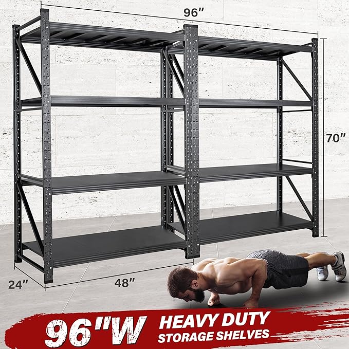 Set of 2 48" Wide Heavy Duty Garage Shelving Units, 3000LBS 24 Deep Storage - Image 2