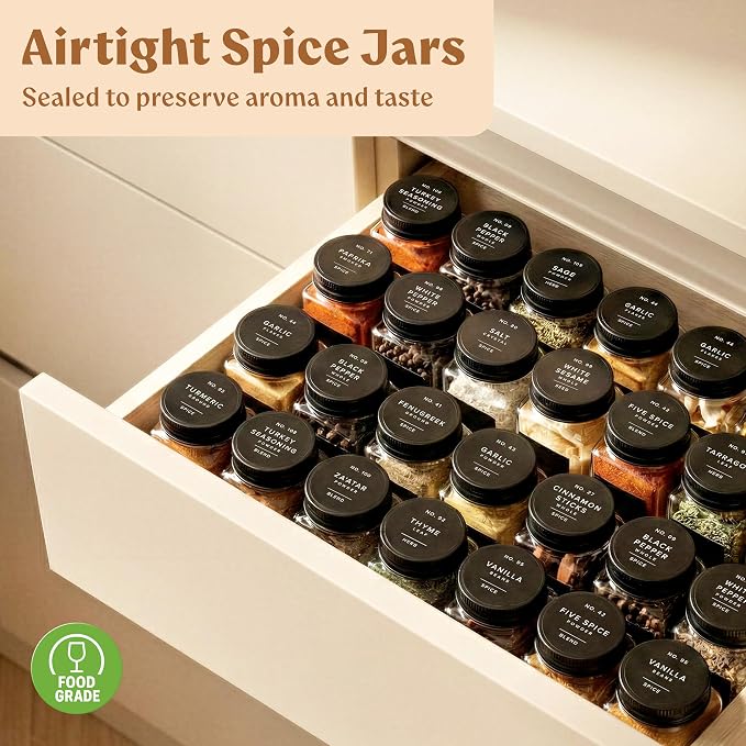 EDELHAUS Glass Spice Jars with Label and Black Aluminium Lids Spice Containers - Image 7