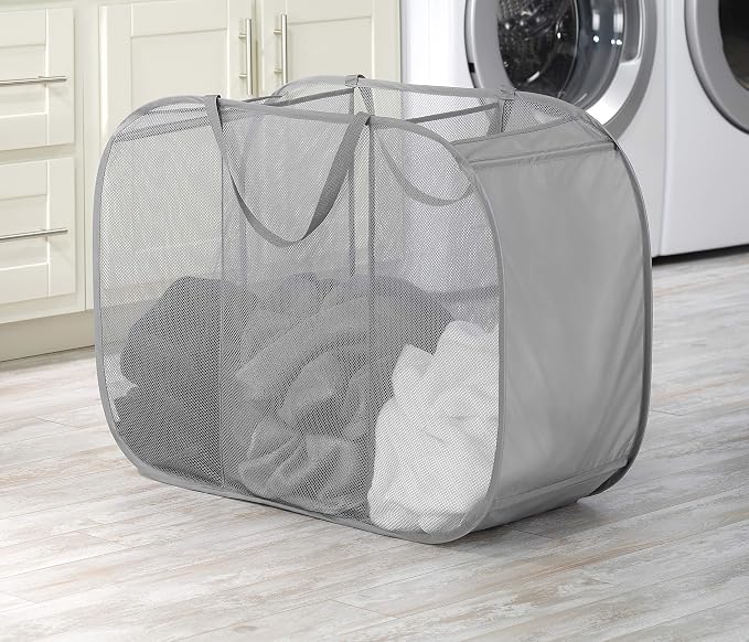 Whitmor Mesh Popup Laundry Hamper 3 Compartment Sortable Horizontal Collapsible - Image 2