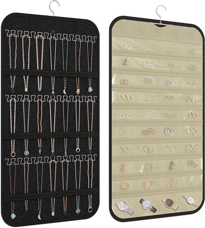 Hanging Jewelry Organizer Storage, 40 Pockets 36 Hooks Necklace Earring by DonYeco