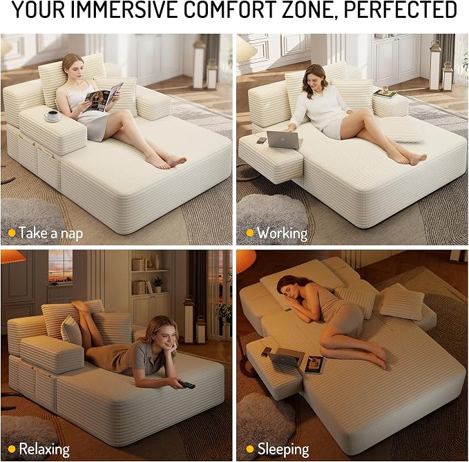 2-in-1 Convertible Chaise Lounge Indoor, 60.2" Corduroy Upholstered Chaise - Image 7