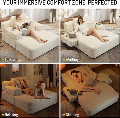 2-in-1 Convertible Chaise Lounge Indoor, 60.2" Corduroy Upholstered Chaise - Image 7