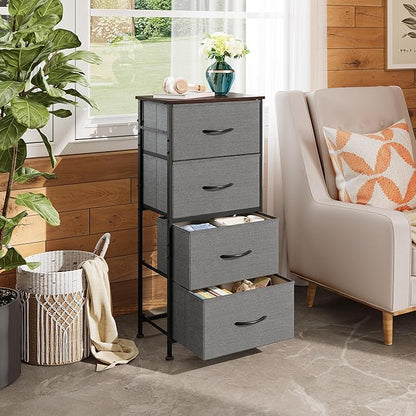 WLIVE Small Dresser Nightstand for Bedroom, 4 Drawers, Dark Grey | 4 vertical - Image 2
