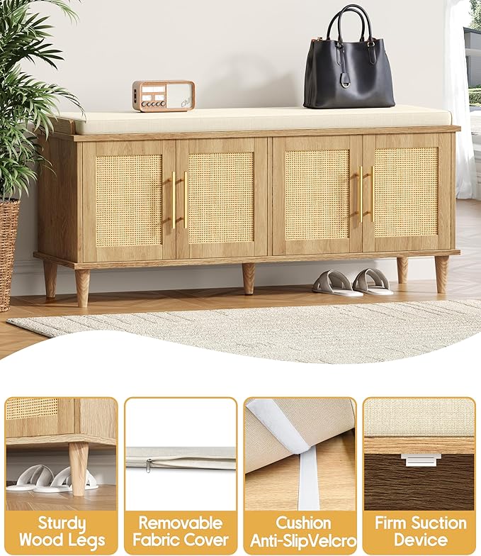Akxomel Rattan Shoe Storage Bench - Image 6