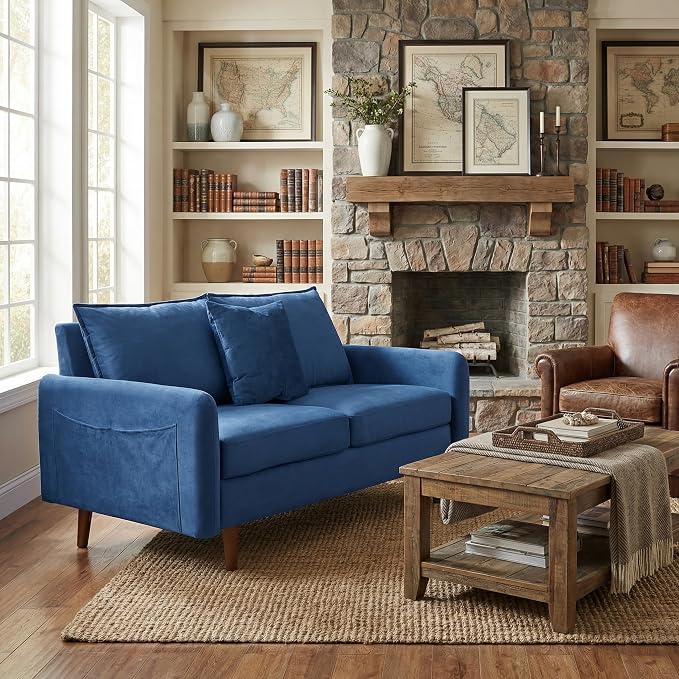 56.1" Round armrest Velvet Loveseat Sofa, mid-Century Modern Style, Luxurious - Image 3