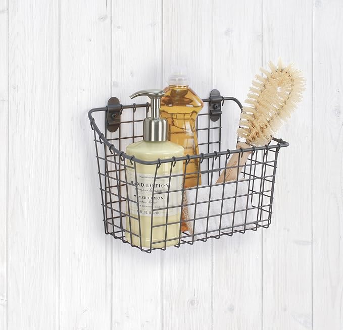 Spectrum Large Wall Mounted Wire Basket Industrial Gray Kitchen Wall Mount - Image 5