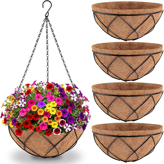 Hanging Baskets for Plants Outdoor, 4 Packs 12 Inch Metal Wire Hanging Planter by Unknown