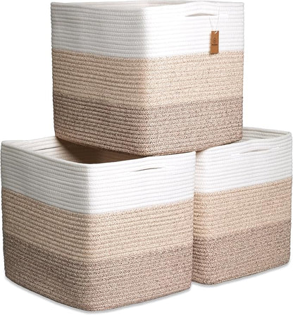 NaturalCozy 13x15x13 Kallax Storage Cubes Bins, 3 Pack | Cotton Rope Cube by NaturalCozy