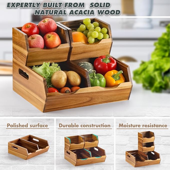 Acacia Wood Pantry Storage Bins - Image 4