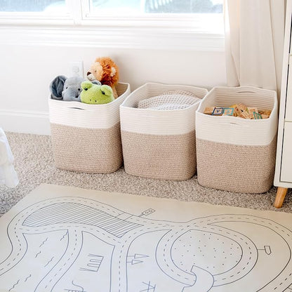 NaturalCozy 13x15x13 Kallax Storage Cubes Bins, 3 Pack | Cotton Rope Cube - Image 9