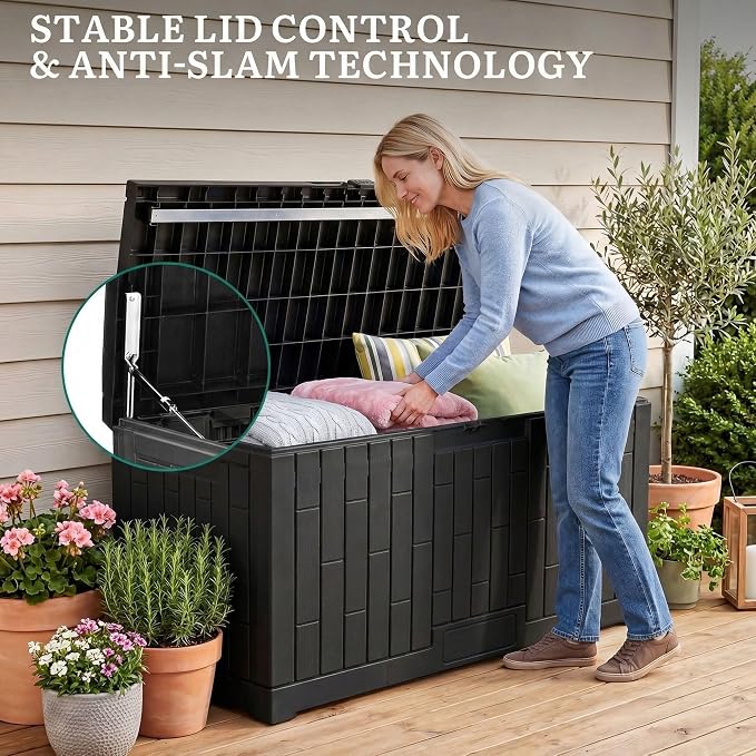 YITAHOME 120 Gallon Large Deck Box, Garden Tools, Pool Supplies, Easy Assembly - Image 6