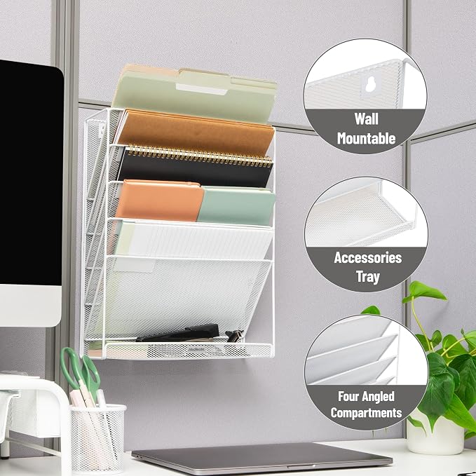 Mind Reader 5-Pocket Vertical File Storage, Desktop Organizer, Wall Mount - Image 4