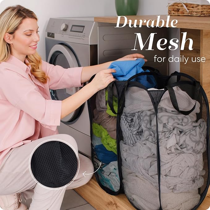 Handy Laundry Double Pop Up Hamper, 2 Section Mesh Basket, 44 Gal Foldable - Image 6