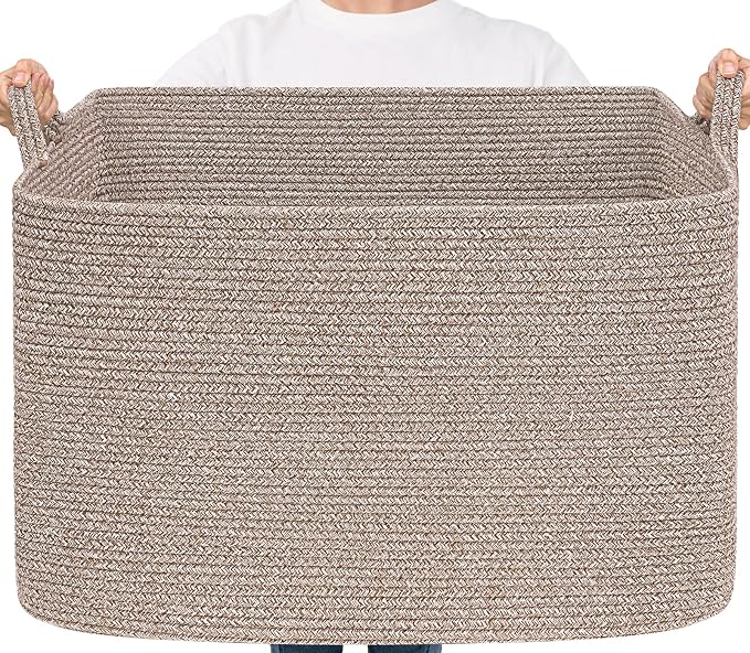 Goodpick 105L Large Woven Storage Basket, Rectangle Cotton Rope Basket by Goodpick