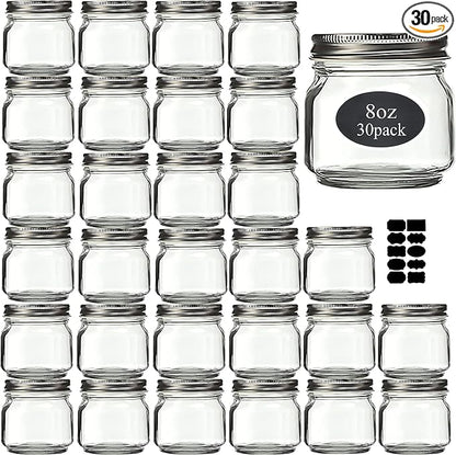 Mason Jars 8 oz 30 Pack- Small Mason Jars by Rainforce