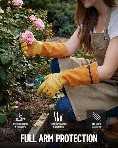 WORKPRO Gardening Gloves, Long Leather Garden Gloves - Image 4