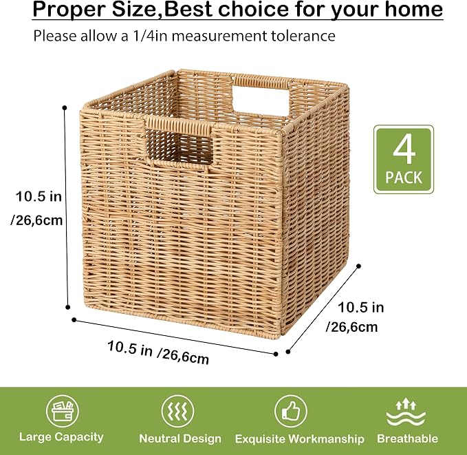 10.5 x 10.5 in Plastic Wicker Baskets - Image 3