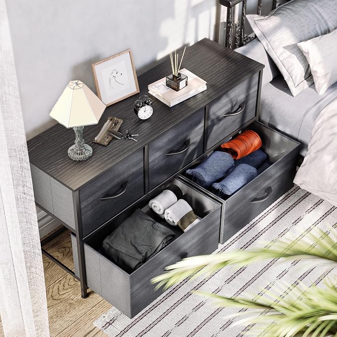 YITAHOME Dresser, Cool Black Wood Grain, 5 Drawers | Fabric Storage Tower - Image 5