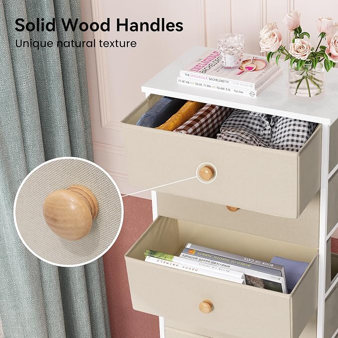 Fabric Dresser for Bedroom, 7-Drawer Tall Vertical Storage Tower | Wooden Top - Image 6