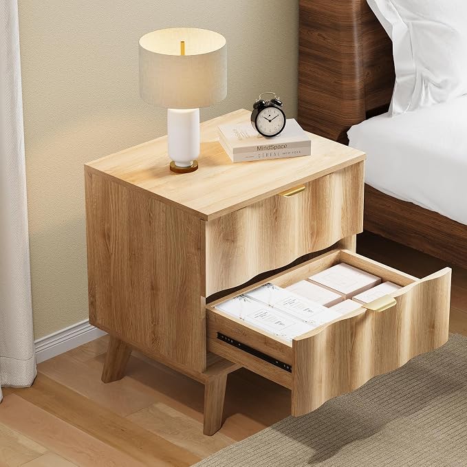 Nightstand, Bedside Table with 2 Drawers and Metal Handles, Sofa Side End Table - Image 4