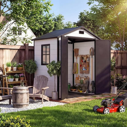 Outdoor Storage Shed with Floor, Plastic Resin Garden Shed with Window & - Image 2
