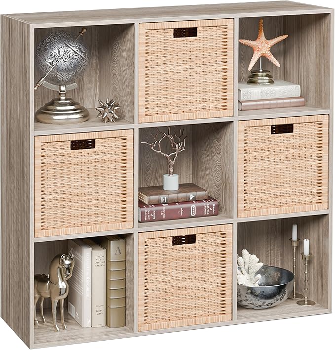 JupiterForce 9 Cubes Bookcases Storage Organizer, 3-Tier Wooden Open Bookshelf by JupiterForce