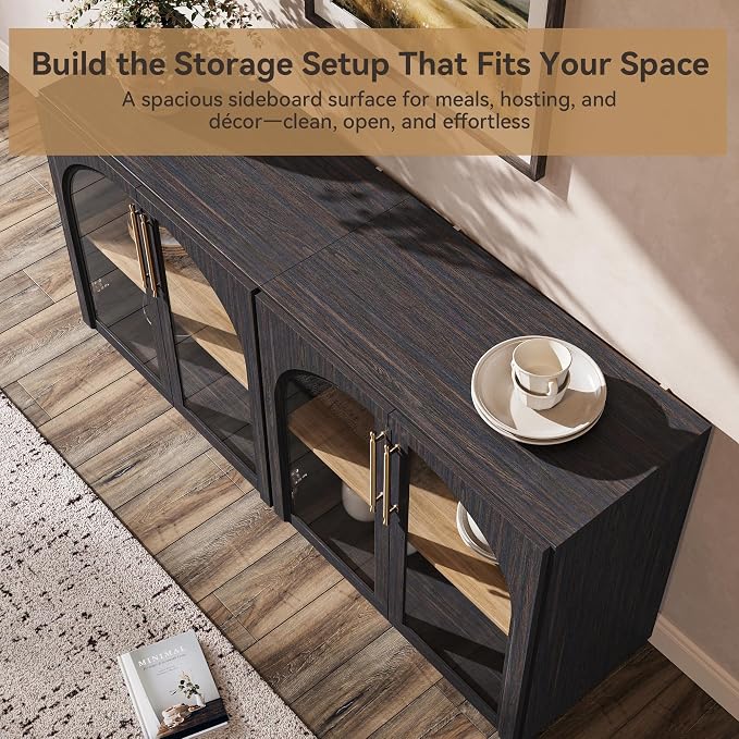 Buffet Cabinet with Glass Doors, 31.5'' W Arched Display Credenza | Modular - Image 6