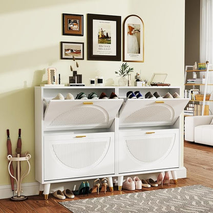 White Shoe Cabinet Storage for Entryway: Modern Hidden Shoe Storage Cabinet by LuxuryFurniture