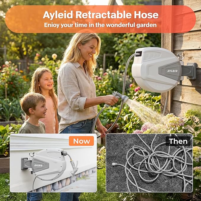 Ayleid Retractable Rubber Hybrid Garden Hose Reel, 1/2"x100ft Wall Mount | - Image 2