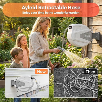 Ayleid Retractable Rubber Hybrid Garden Hose Reel, 1/2"x100ft Wall Mount | - Image 2