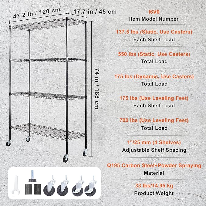 VEVOR Storage Shelving Unit, 4-Tier Adjustable Storage Shelves, Metal Shelves - Image 3
