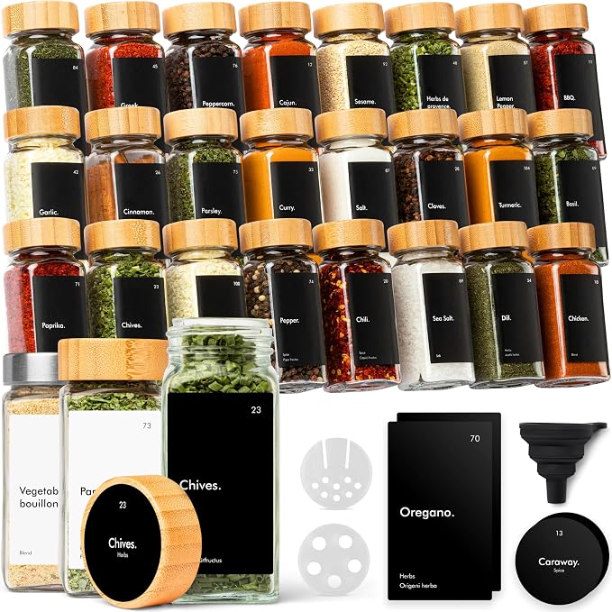 KIVY Spice Jars with Labels Glass Seasoning Containers with Airtight Lids by KIVY