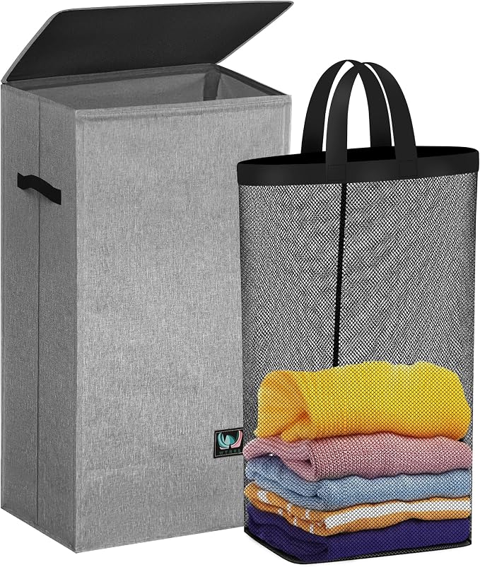 WTREE Laundry Hamper with Lid, Reinforced Sturdy Clothes Hamper with by WTREE