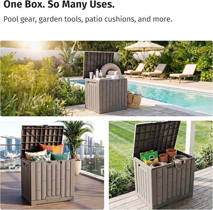 EAST OAK Outdoor Storage Box, 31 Gallon Deck Box, Waterproof Resin Storage Bin - Image 7