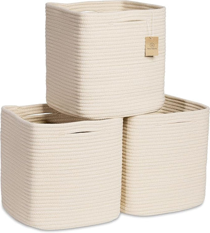 NaturalCozy Storage Cubes 11 Inch Cotton Rope Woven Baskets by NaturalCozy