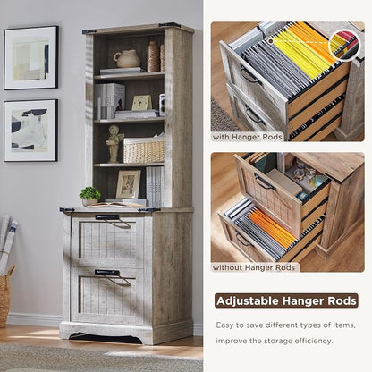 RedLemon Bookcase with 2 File Drawers, 4 Tier Rustic Wood Bookshelf with Cabinet - Image 5