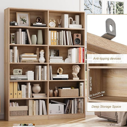 FACBOTALL Bookshelf and Bookcase, 6-Tier Double Wide Bookshelves, Freestanding - Image 6