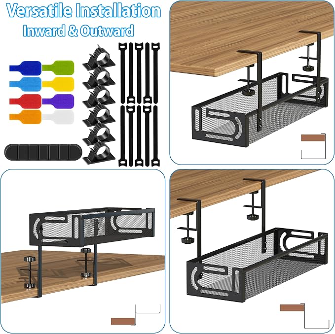 No Drill Under Desk Cable Management Tray, SONATURE 15.7" Cord Organizer - Image 8