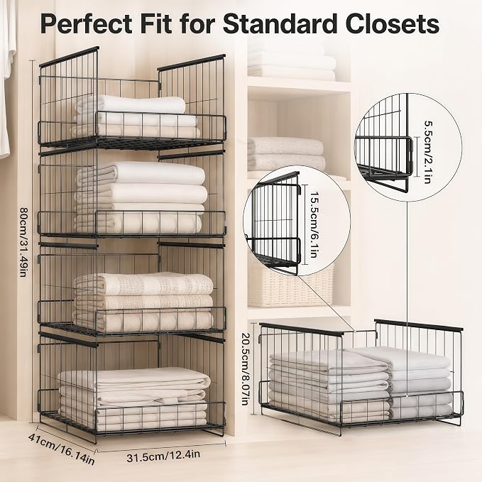 4-Tier Stackable Closet Organizer and Storage Shelves, Sturdy Metal Clothing - Image 3