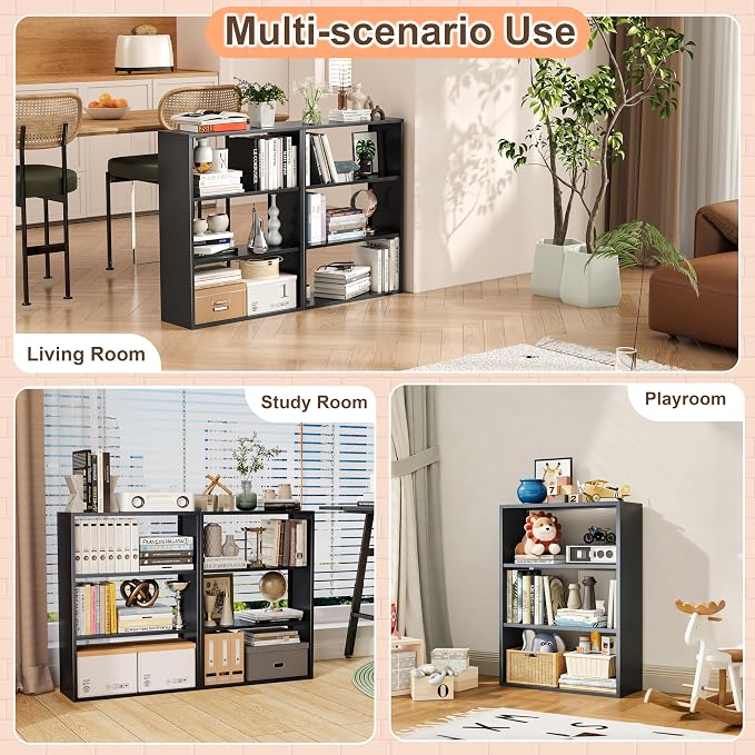 3 Tier Black Metal Bookshelf, Small Open Bookcases - Image 6