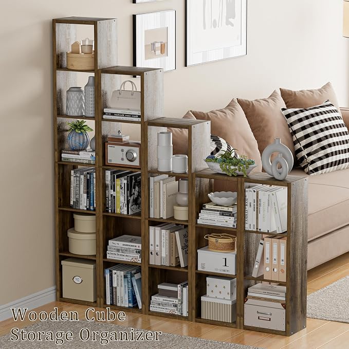 Tall Cube Storage Organizer Bookcase, 5 Tier 11 inch Open Back Cubical Shelf - Image 5