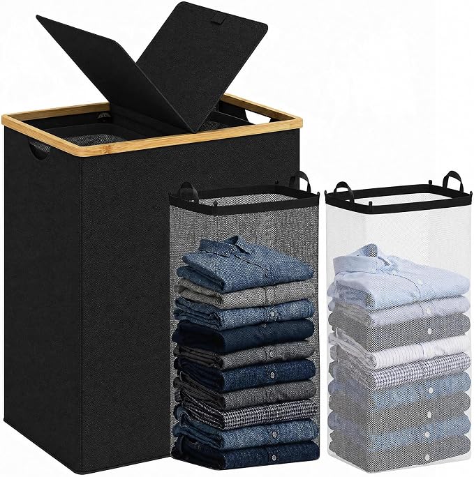 efluky Laundry Hamper with Lid, Double Laundry Basket with 2 Removable Bags by efluky