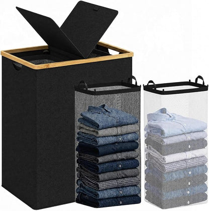 efluky Laundry Hamper with Lid, Double Laundry Basket with 2 Removable Bags by efluky