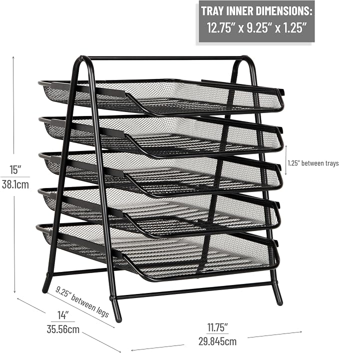 Mind Reader 5-Tier Paper Tray Organizer, Vertical Desktop File Storage Rack - Image 3